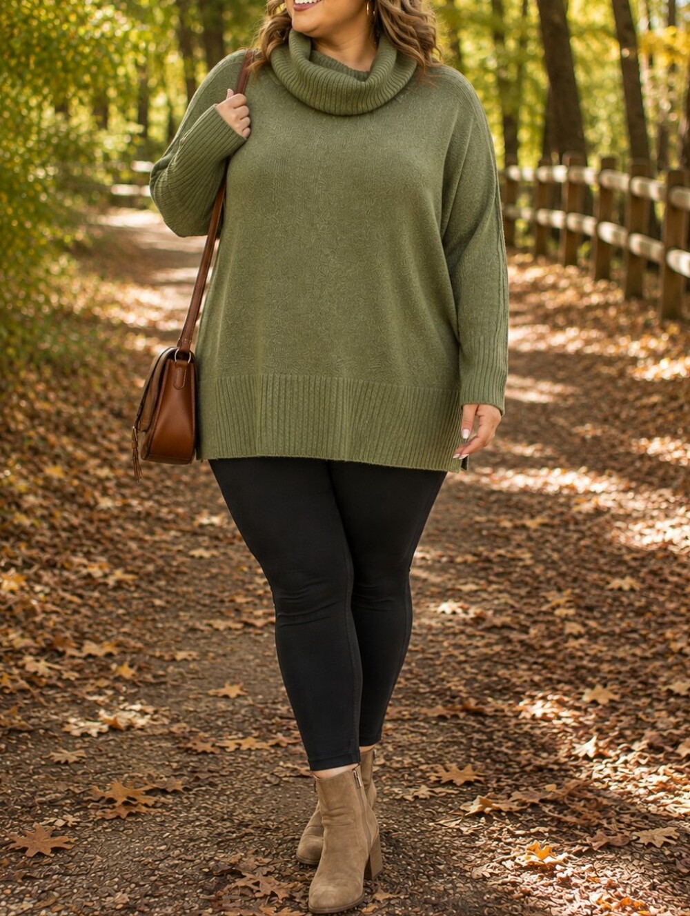 Penningtons Plus Size Olive Green Cowl Neck Oversized Tunic Sweater Casual